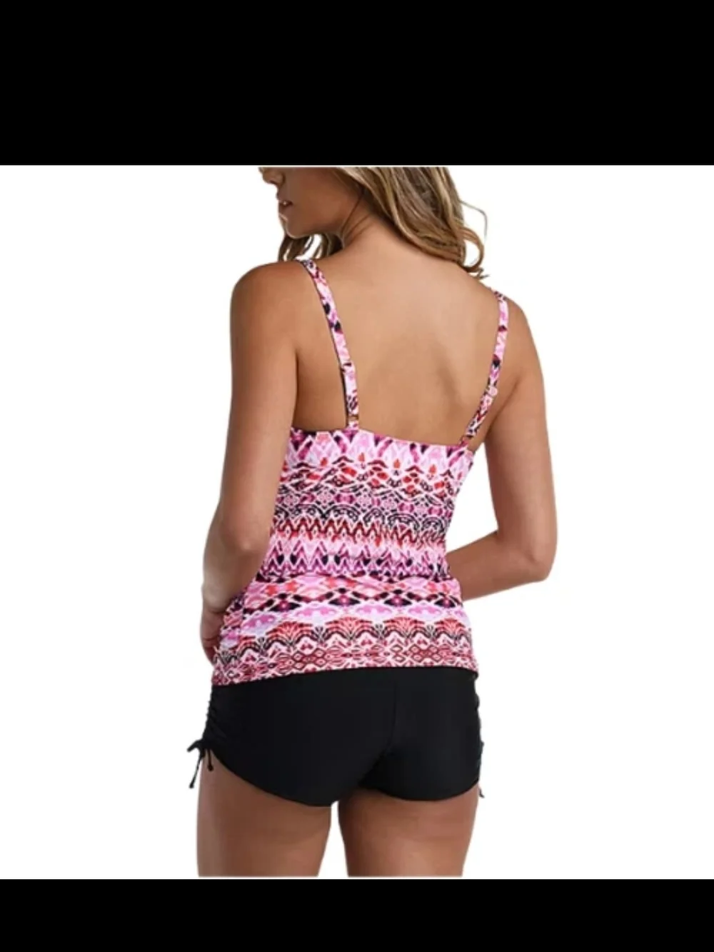 Sonnet Shores Floral Groove V-Neck Pink Geometric Swim Tank Top Tankini 24W